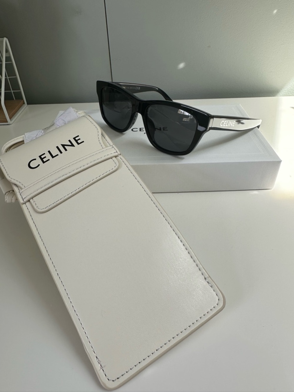 New Celine Black Sunglasses with Off White Crossbidy  Case.